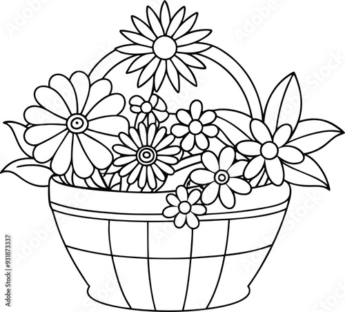 flower busket floor tobs line art illustration