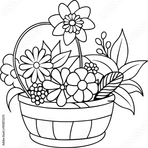 flower busket floor tobs line art illustration