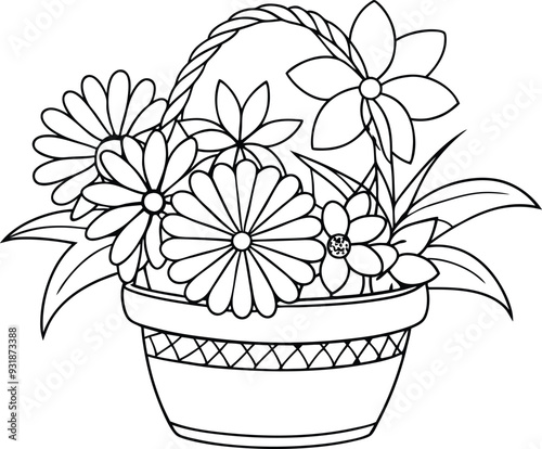 flower busket floor tobs line art illustration