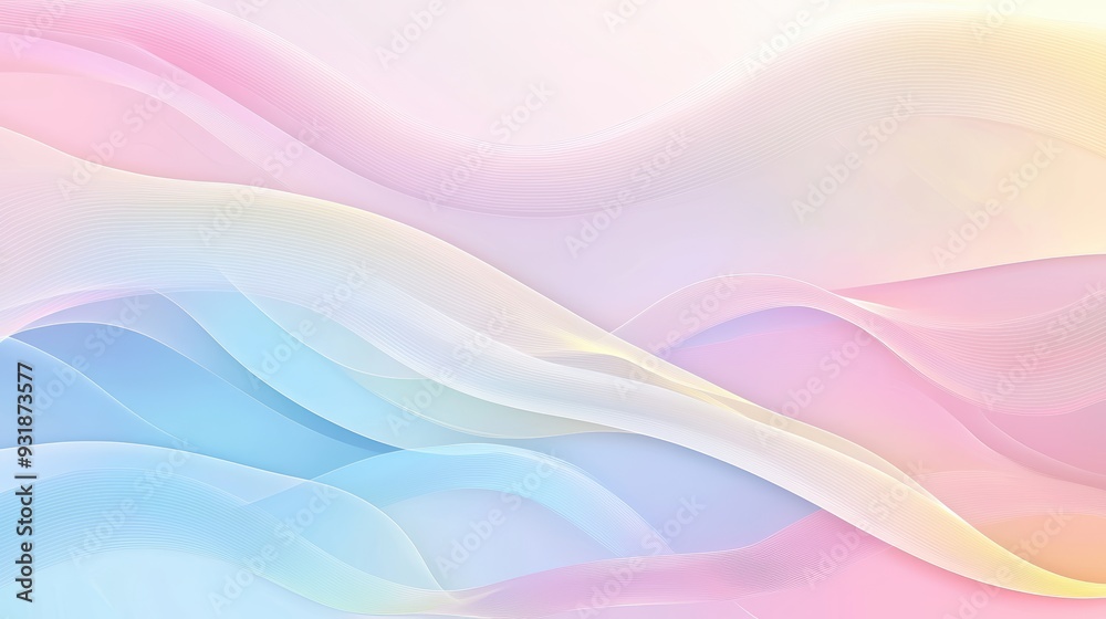 Soft, flowing, pastel colors create serene and calming atmosphere. gentle waves evoke sense of tranquility and peace. 