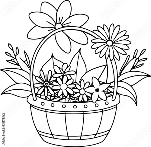 flower busket floor tobs line art illustration