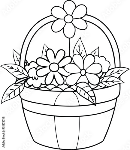flower busket floor tobs line art illustration