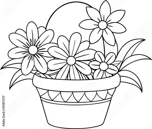 flower busket floor tobs line art illustration