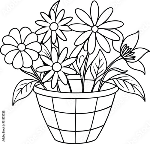 flower busket floor tobs line art illustration