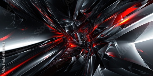 Abstract red and black digital design with sharp lines and glowing highlights.