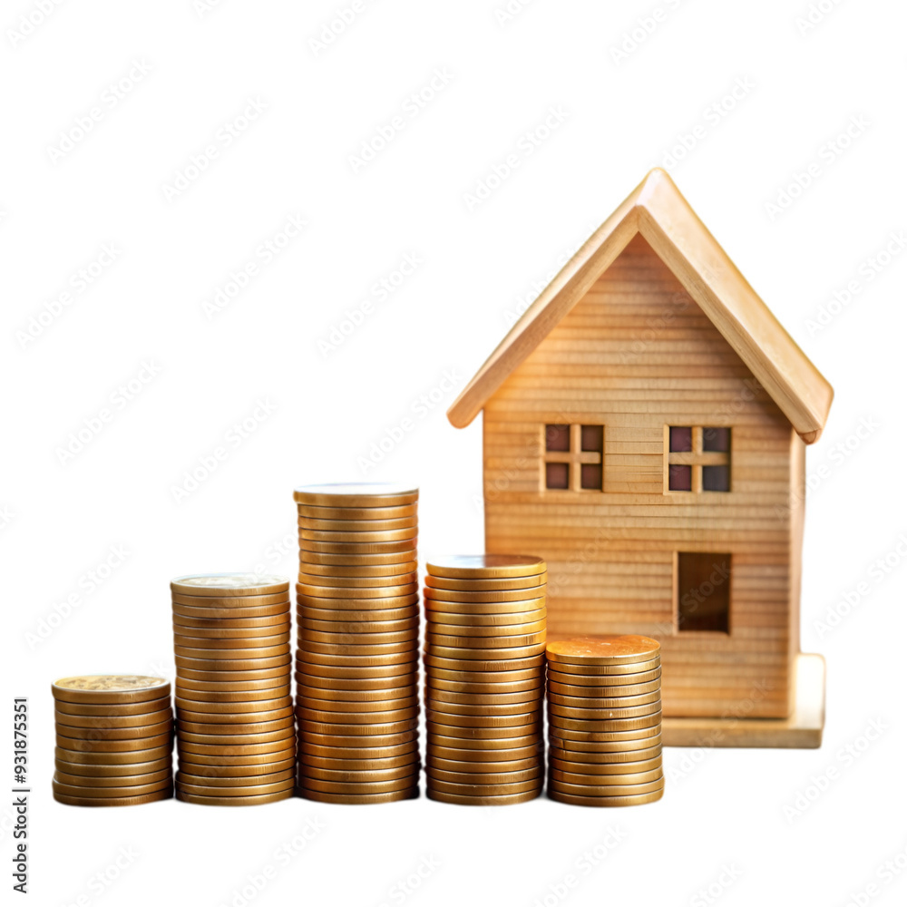 Stack of coins with residential model home Stack of coins with residential model home