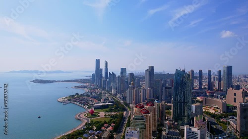 Aerial view of high-rise buildings in Fushan Bay, Qingdao, Shandong, China photo