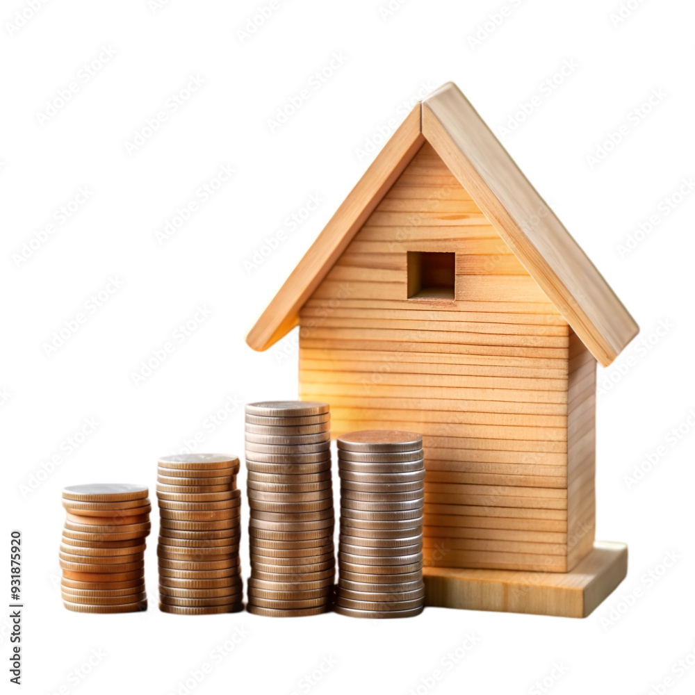 Stack of coins with residential model home Stack of coins with residential model home