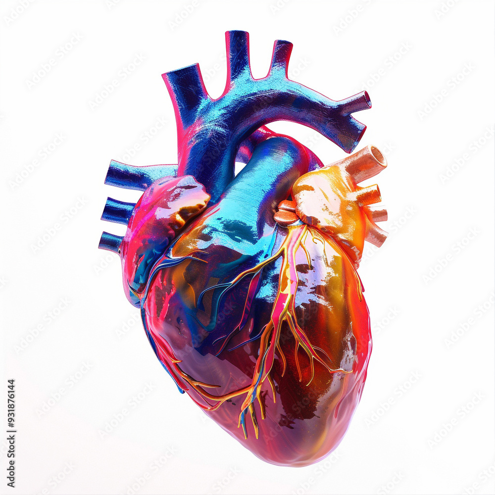 Naklejka premium heart anatomy human colorful vibrant medical health organ 3d artistic artificial heart heart model human heart healthcare cardiovascular illustration detailed educational anatomy study 