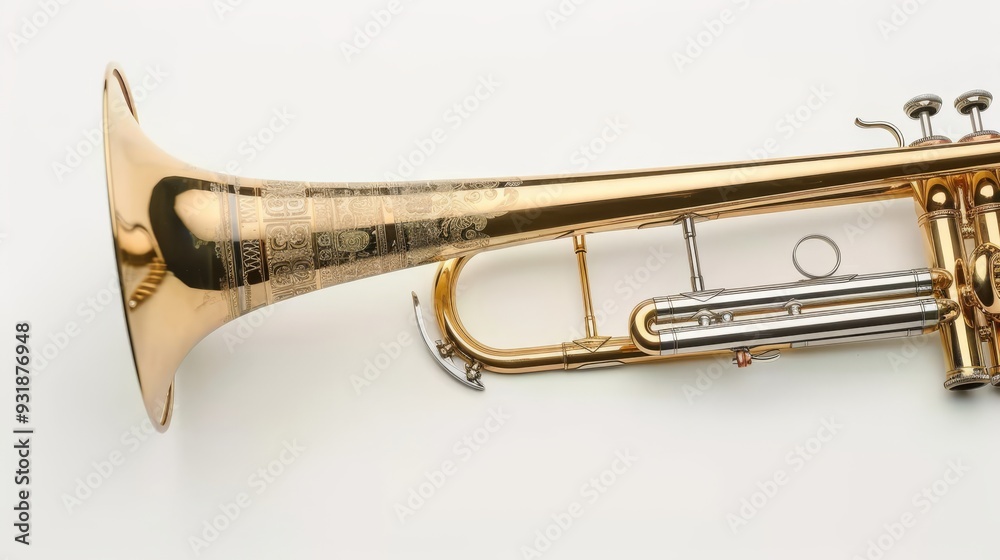 Obraz premium View of the bell of a trombone on a white table