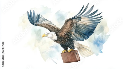 A soaring eagle with a briefcase in its talons, symbolizing freedom, financial success, and the power of independence