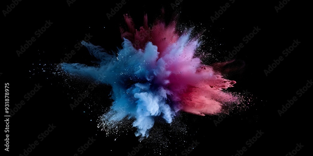 Colored powder explosion on gradient dark background. Freeze motion