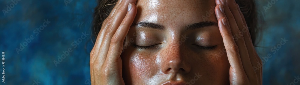 Close-up Portrait of a Woman with Closed Eyes and Hands Covering Her Face Close-up Portrait of a Woman with Closed Eyes and Hands Covering Her Face