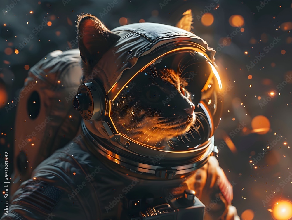 Cat in a space suit exploring a nebula at night Cat in a space suit exploring a nebula at night