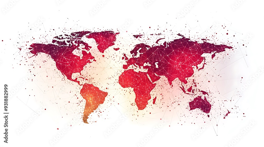 World Map Abstract Network Connections: An abstract network of connections on a world map, representing digital technology and global integration. World Map Abstract Network Connections: An abstract network of connections on a world map, representing digital technology and global integration.