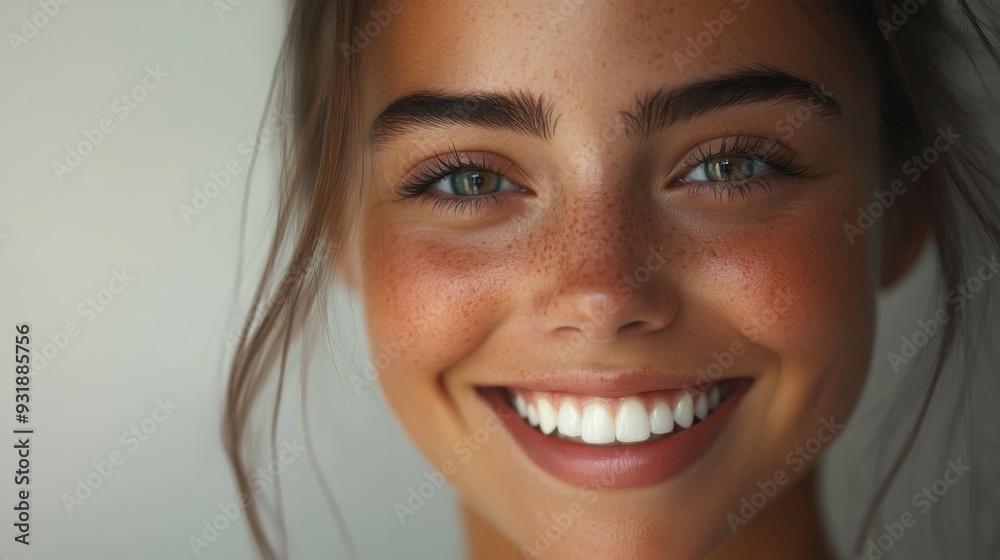 Detailed portrait of a woman with a radiant smile and flawless complexion, capturing her graceful features and charming demeanor in high resolution. Detailed portrait of a woman with a radiant smile and flawless complexion, capturing her graceful features and charming demeanor in high resolution.