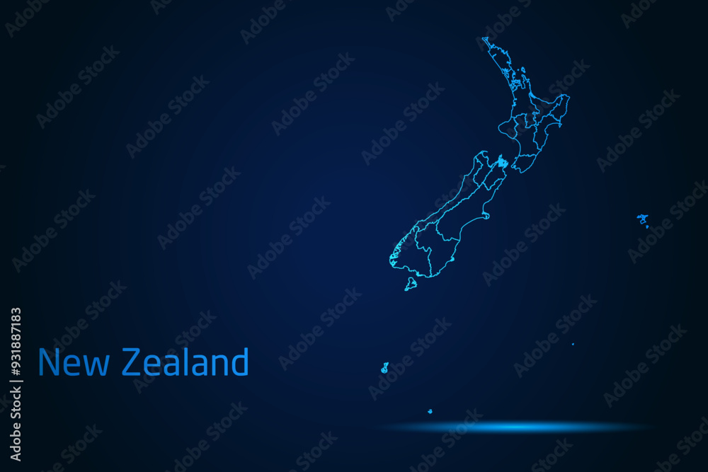 Abstract High Detailed Glow Blue Map on Dark Background of Map of New ...