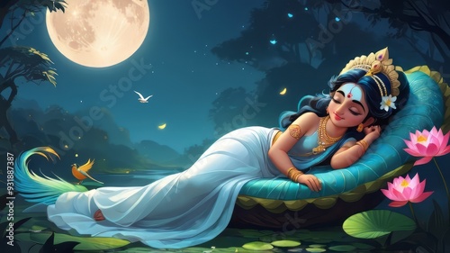 Illustration of Happy Janmashtami festival of India, Lord Krishna playing flute. Happy Janmashtam background, web banner, poster etc