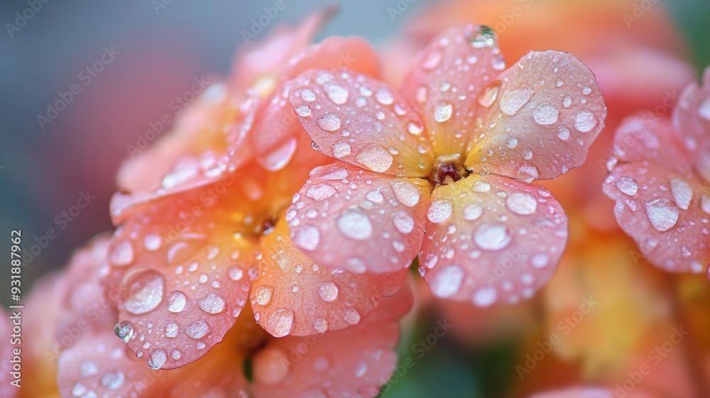 Detailed shot of a cluster of flowers with water droplets on their petals, capturing the fresh and natural look with a blurred background for emphasis. Detailed shot of a cluster of flowers with water droplets on their petals, capturing the fresh and natural look with a blurred background for emphasis.
