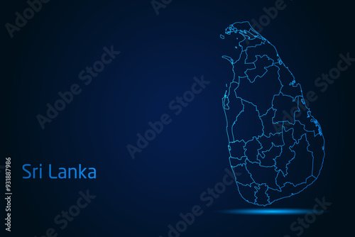 Abstract High Detailed Glow Blue Map on Dark Background of Map of Sri Lanka symbol for your web site design map logo, app, Travel. Vector illustration eps 10.	
