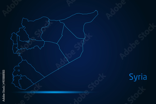 Abstract High Detailed Glow Blue Map on Dark Background of Map of Syria symbol for your web site design map logo, app, Travel. Vector illustration eps 10.	
