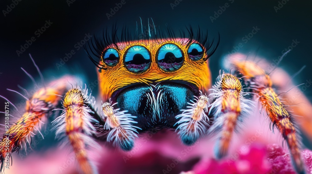 A Colorful Jumping Spider With Large Blue Eyes A Colorful Jumping Spider With Large Blue Eyes
