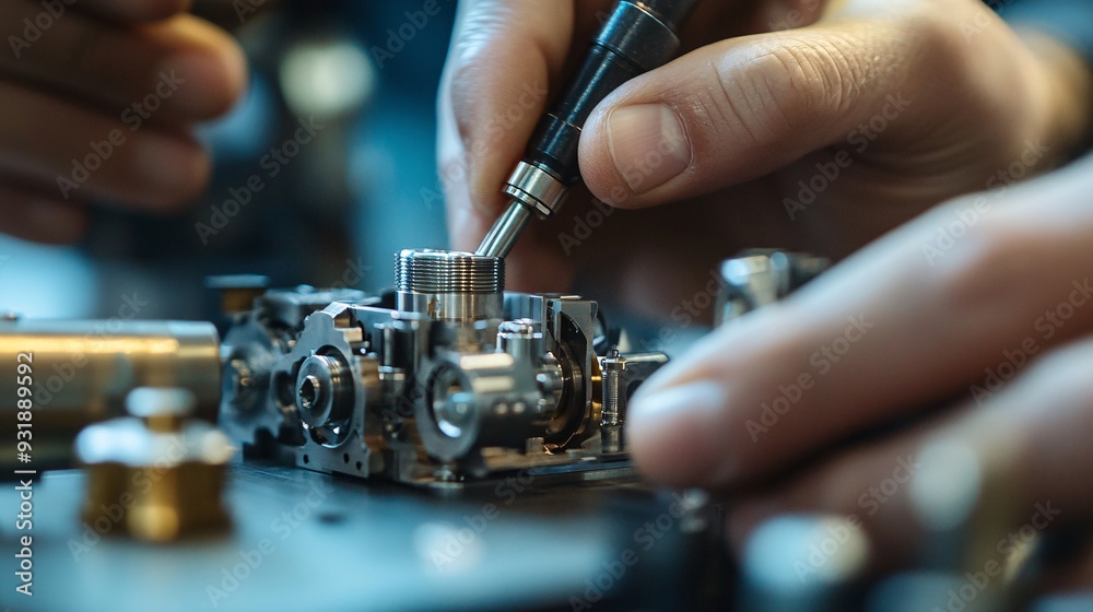 Close-up of hands working on a detailed firearm mechanism, showcasing precision and craftsmanship Close-up of hands working on a detailed firearm mechanism, showcasing precision and craftsmanship