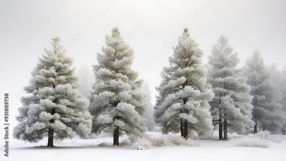 Frosted pine trees on a white background, winter wonderland.- Frosted pine trees on a white background, winter wonderland.-