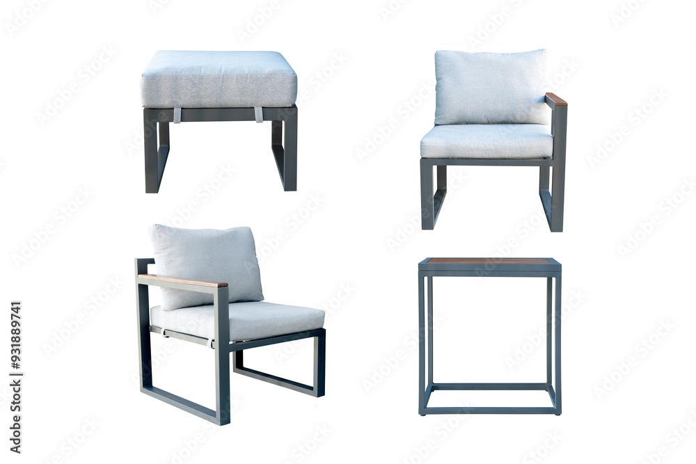 modular gray chairs and coffee table isolated on white background. outdoor furniture modular gray chairs and coffee table isolated on white background. outdoor furniture