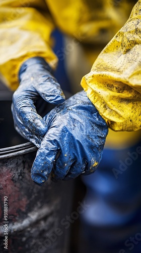 Wallpaper Mural A close-up of a hazardous materials removal worker's hands as they don gloves, preparing for safe removal of toxic substances Torontodigital.ca
