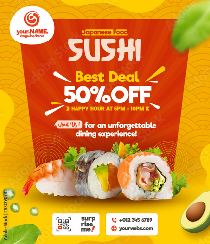 Sushi Japanese Food Restaurant Banner Template