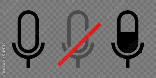 Muted and unmuted microphone Vector icons, designed for modern digital content creators! Whether you're streaming, podcasting, leading online meetings, ensure your audio status is always clear.