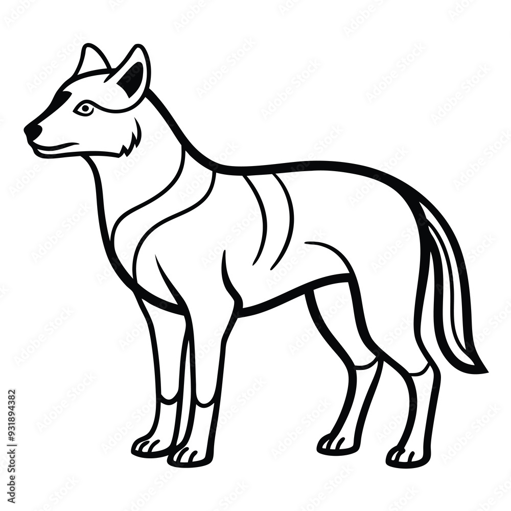 Fototapeta premium illustration of a fox, wolf isolated on white, animal outline.
