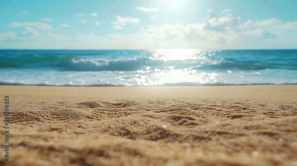 Beach sand for summer vacation concept Beach nature and summer seawater with sunlight light sandy beach Sparkling sea water contrast with the blue sky : Generative AI Beach sand for summer vacation concept Beach nature and summer seawater with sunlight light sandy beach Sparkling sea water contrast with the blue sky : Generative AI