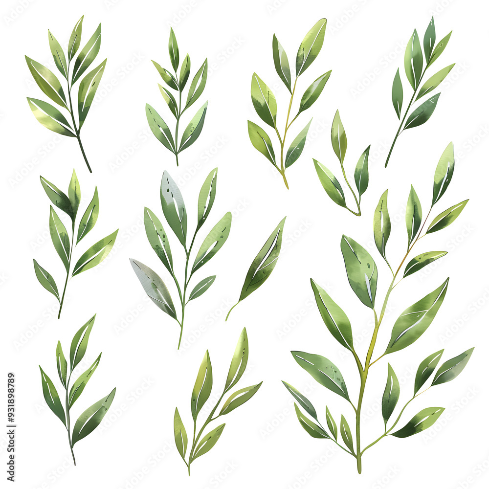 willow tree leaves icon sets isolated 