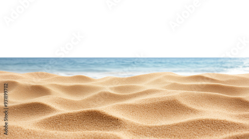 Fototapeta Naklejka Na Ścianę i Meble -  sandy beach with blue white foam waves isolated on transparent background