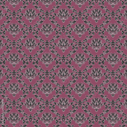 seamless white and black Batik Indonesians  floral embroidery Vector paisley pattern on pink background colorful abstract vector illustration
design for texture ,fabric ,clothing wrapping ,decoration.
