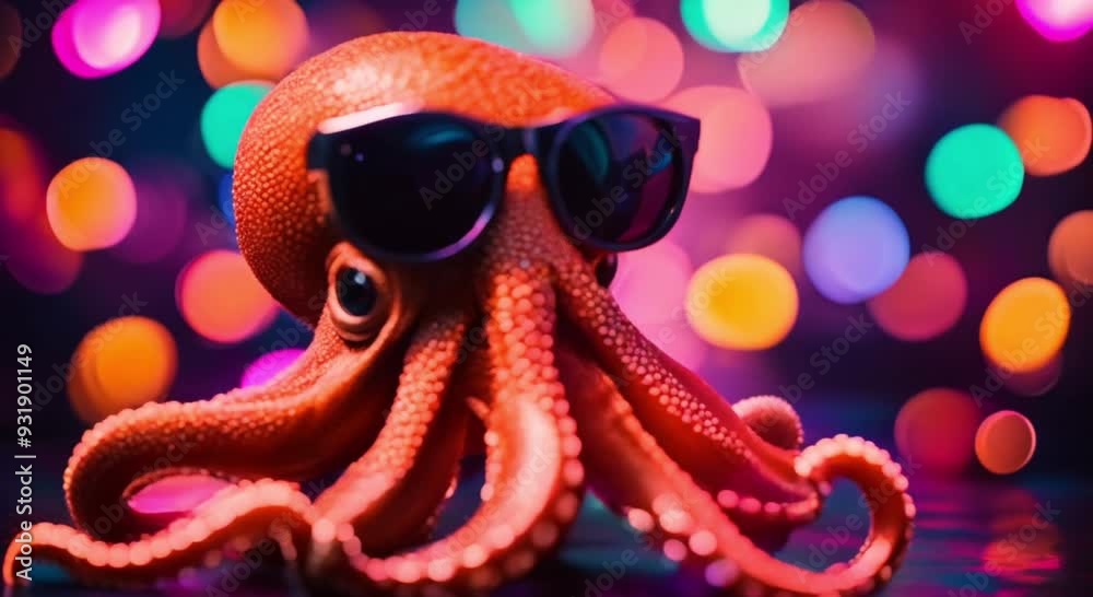 funny octopus wearing sunglasses on a bright colorful background funny octopus wearing sunglasses on a bright colorful background