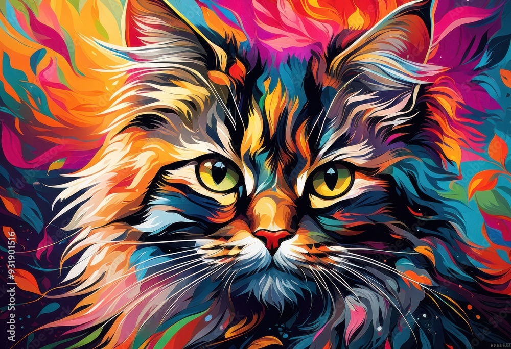 Fototapeta vibrant whimsical cat illustrations showcasing playful colors lively designs art enthusiasts cat lovers, feline, pet, creature, character, cartoon, colorful