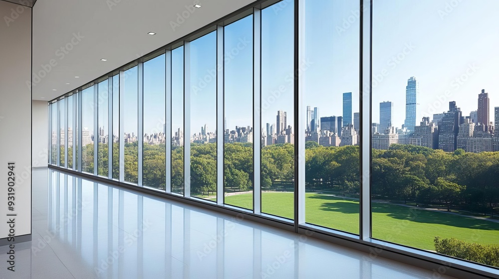 Clear glass windows overlooking a city park, clear glass windows, urban tranquility with green views Clear glass windows overlooking a city park, clear glass windows, urban tranquility with green views