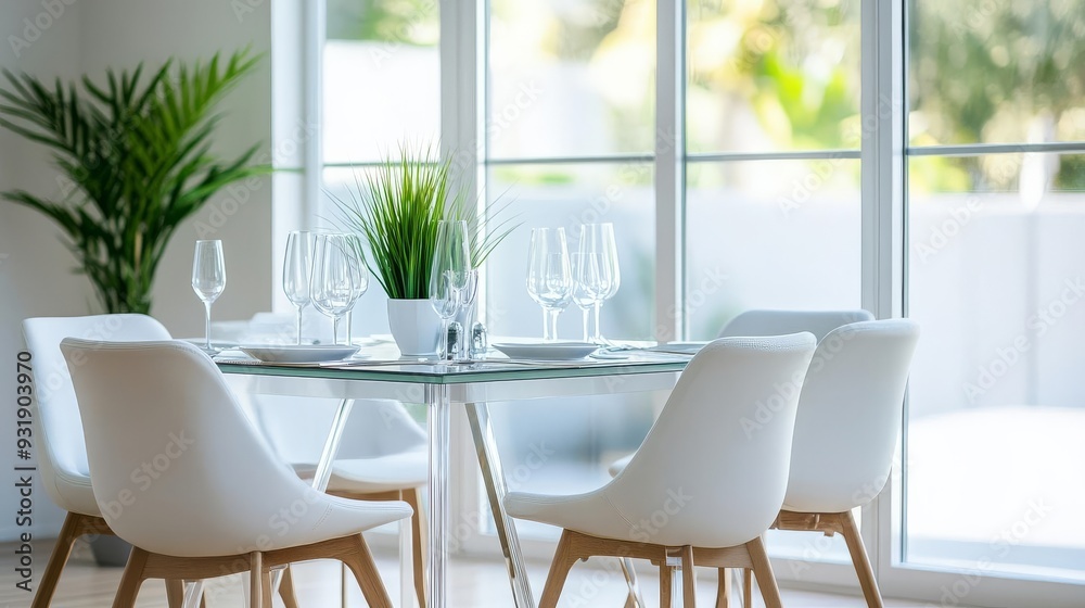 Fototapeta premium Clear glass windows in a dining area, clear glass windows, creating a bright and inviting space for meals