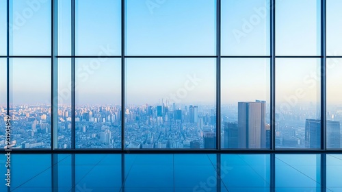 Clear glass windows in a high-rise office, clear glass windows, panoramic views of the city