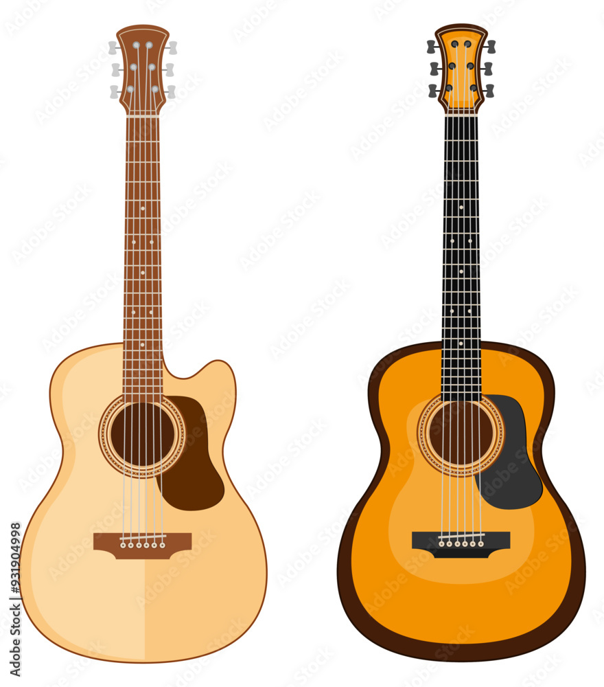 Obraz premium acoustic guitar musical instrument flat style vector illustration isolated on white background