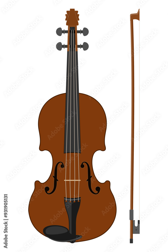 Fototapeta premium violin musical instrument flat style vector illustration isolated on white background