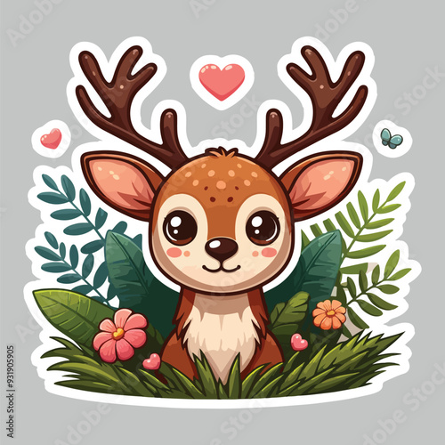 Cute deer sticker vector illustration