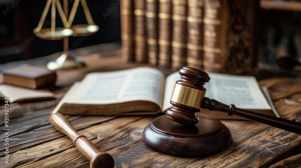 Gavel on a Wooden Table With a Law Book Gavel on a Wooden Table With a Law Book