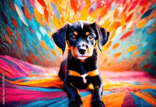 Fototapeta Naklejka Na Ścianę i Meble -  colorful pet portraits highlighting unique traits shelter animals lively artistic style, artwork, vibrant, colors, creative, canvas, painting, design, texture