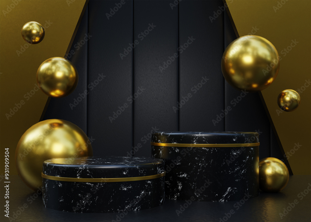 3D Black and Gold Podium Display Background 3D Black and Gold Podium Display Background