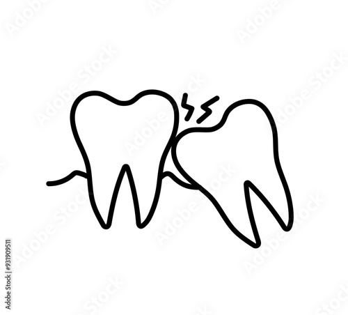 Crooked teeth. Impacted wisdom tooth. Toothache molar. Gum Recession. Vector illustration