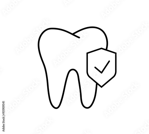 Tooth with shield icon. Tooth Protection. clean and healthy tooth. Shield for Safety in oral hygiene. Vector illustration